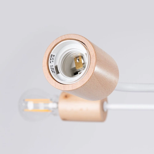 Żyrandol loftowy TIMBO 8 biały z drewnem do salonu i jadalni szerokość 100 cm