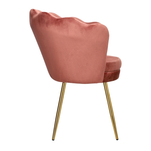 Krzesło welurowe muszelka Florencja Intesi różowe ze złotymi nogami do salonu i toaletki