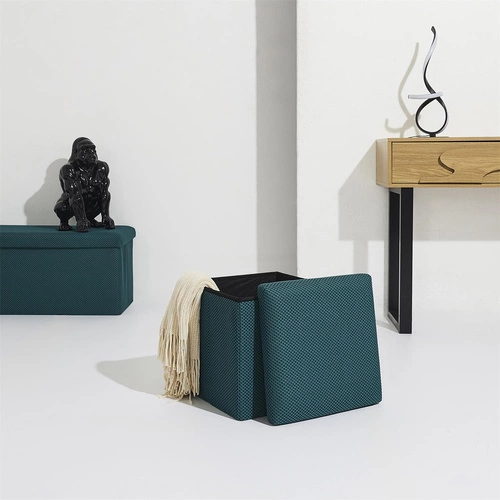 Pufa ze schowkiem Vels Atom turkusowa składana kwadratowa do przedpokoju i pokoju młodzieżowego