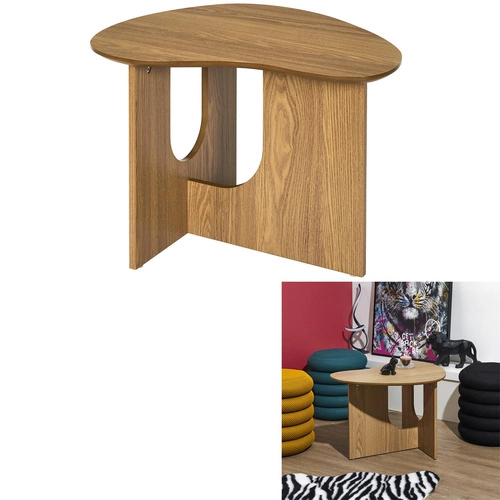 Stolik kawowy Calypso nowoczesny nieregularny dąb 60x48 cm do salonu styl skandynawski