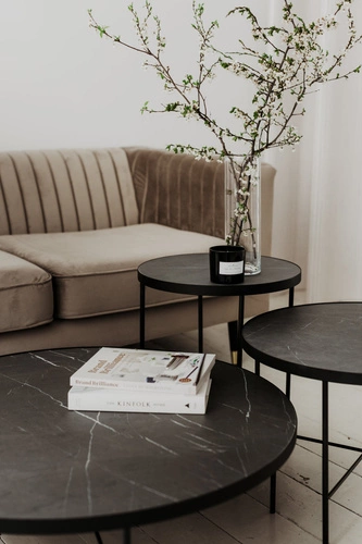 Stolik kawowy okrągły Tre 900 czarny nowoczesny metalowy do salonu NORDIFRA 90 cm