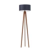 Lampa stojąca do salonu Miami trójnóg glamour z abażurem granatowym i podstawą mahoniową
