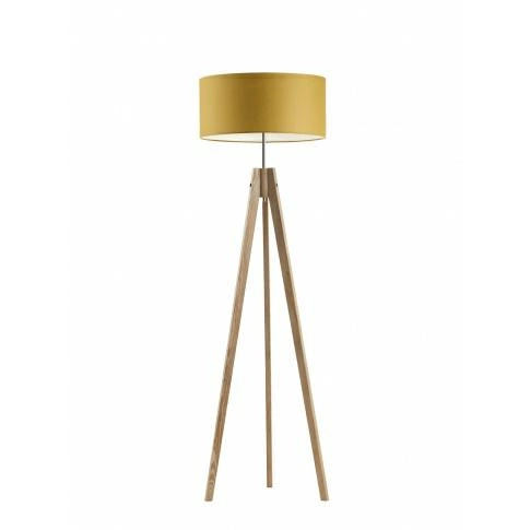Lampa podłogowa HAITI abażur musztardowy stelaż dębowy