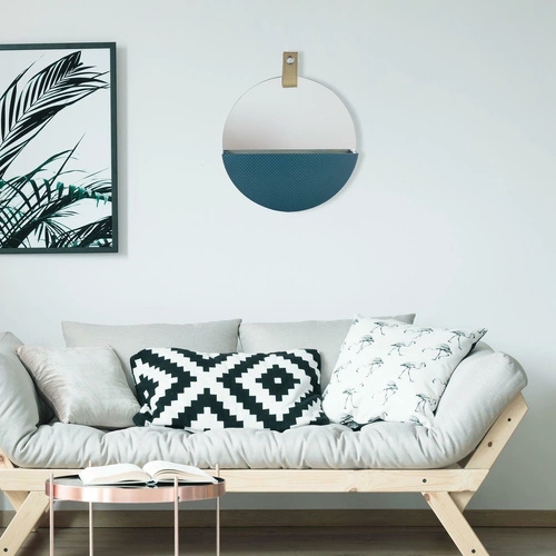 Okrągłe lustro wiszące Intesi Rangement z półką do przedpokoju nowoczesne niebieskie