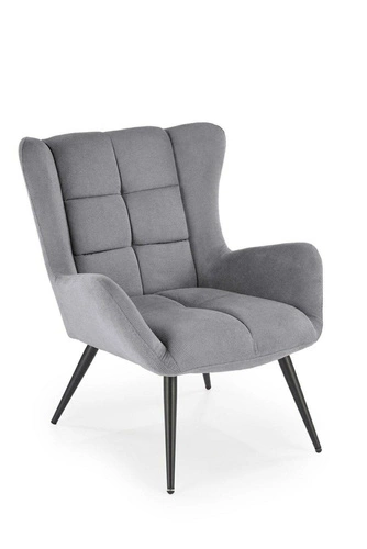 Fotel uszak Wallace popielaty do salonu nowoczesny tapicerowany z podłokietnikami Intesi