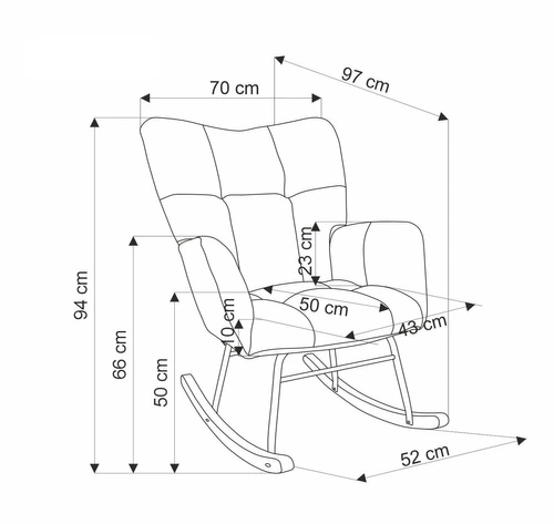 Fotel bujany Caipola szary skandynawski do salonu tapicerowany pikowany z podłokietnikami