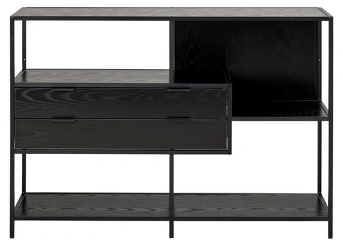 Regał loftowy Seaford V Actona na książki z szufladami czarny jesion