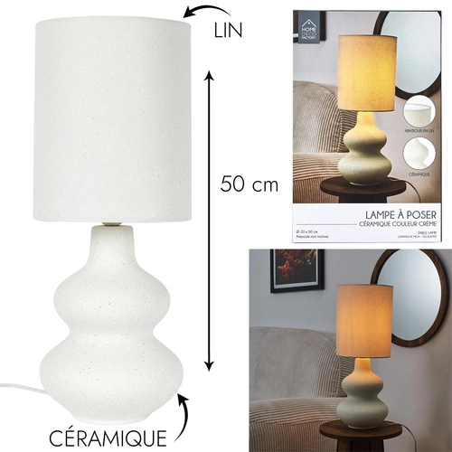 Lampka nocna ceramiczna Lamil kremowa z abażurem do sypialni nowoczesna Intesi 50 cm