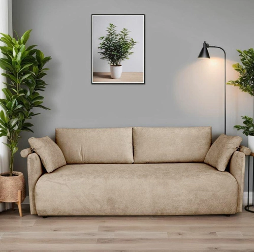 Mondel sofa rozkładana 3 osobowa sztruksowa beżowa z funkcją spania i pojemnikiem do salonu