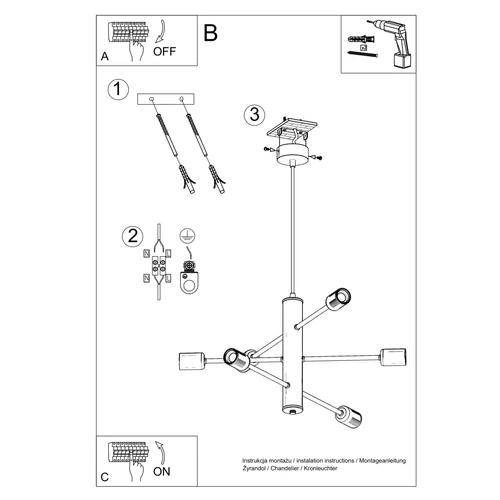 Żyrandol nowoczesny DUOMO 6 czarny metalowy do salonu i jadalni Sollux Lighting