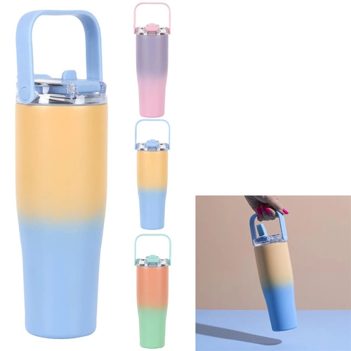 Kubek termiczny New York Intesi 900ml metalowy nowoczesny żółto-niebieski do kawy na wynos