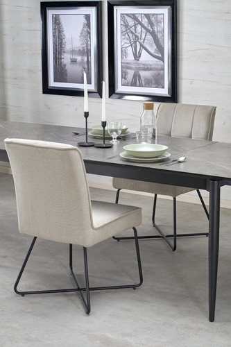 Stół rozkładany do jadalni Ariaster popielaty marmur czarne nogi 180-260 cm nowoczesny Intesi