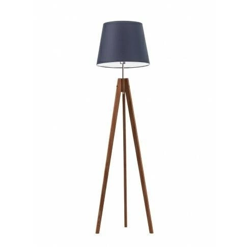 Lampa podłogowa drewniana trójnóg glamour Aruba granatowy abażur do salonu Lysne
