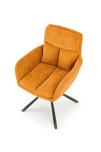 Krzesło tapicerowane obrotowe Ophelia musztardowe do jadalni i salonu nowoczesne z podłokietnikami Intesi