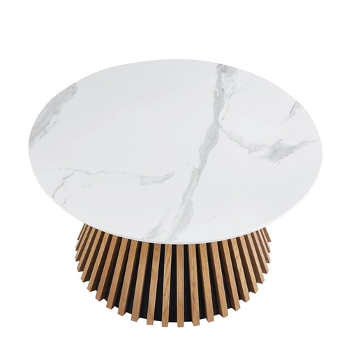 Stolik kawowy Kyoto okrągły 80 cm biały marmur dąb nowoczesny do salonu skandynawski Intesi
