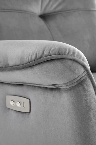 Fotel rozkładany do salonu Karlin welurowy szary glamour z funkcją relaks i gniazdem USB