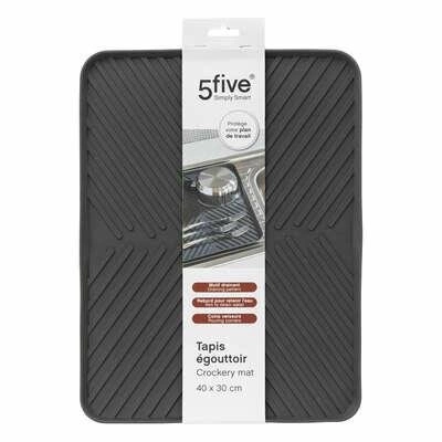 5five simply smart czarna mata ociekacz do naczyń TPE z rowkami na blat kuchenny 40x30 cm