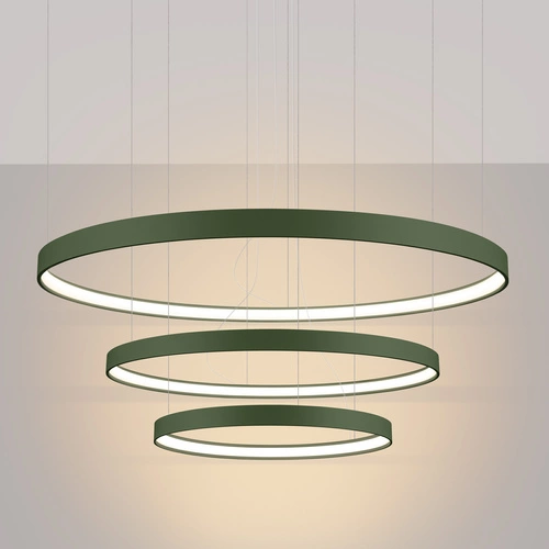 Nowoczesny żyrandol LED RIO 3 oliwkowy do salonu i jadalni, regulowana wysokość 110 cm