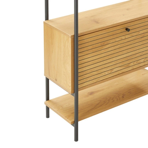 Regał na książki Lattes dąb 175 cm metalowy z szafką do salonu loftowy Intesi