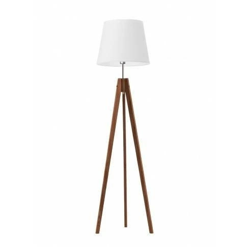 Lampa podłogowa drewniana ARUBA biała z abażurem trójnóg glamour do salonu Lysne