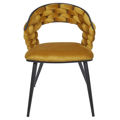 Krzesło tapicerowane welurowe Sawyer musztardowe z podłokietnikami do jadalni i salonu Intesi