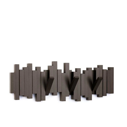 Nowoczesny wieszak ścienny do przedpokoju Umbra Sticks Multi brązowy z 5 haczykami