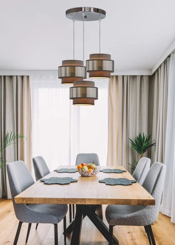 Lampa wisząca Hare chromowy talerz 3x60W E27 abażur szary+srebrny