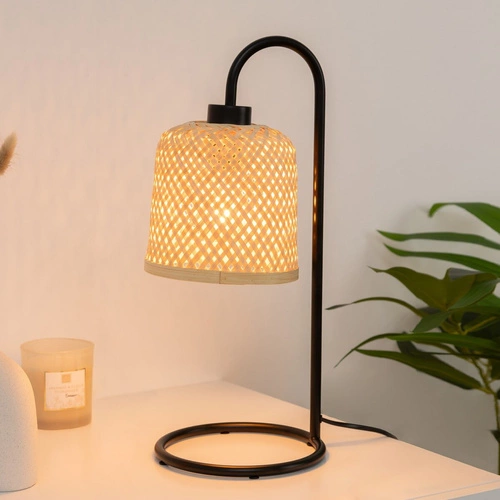 Lampka nocna do sypialni Ali Atmosphera bambusowa czarna nowoczesna z abażurem 43,5 cm