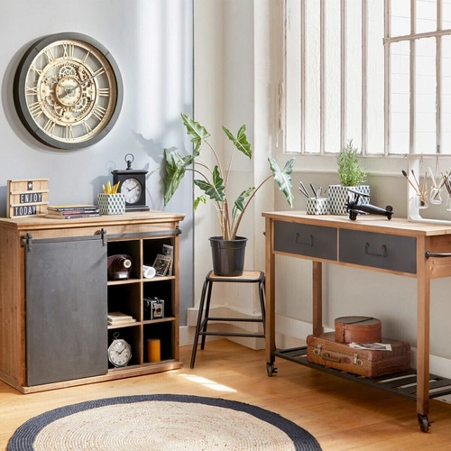 Stołek drewniany Edena do kuchni i salonu, loftowy taboret z podnóżkiem Atmosphera