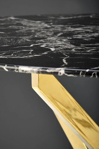 Stół okrągły szklany Amber czarny marmur złoty nowoczesny glamour do jadalni 100 cm Intesi