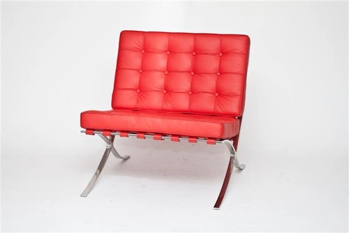 Fotel wypoczynkowy BA1 skóra naturalna czerwony z podnóżkiem inspirowany Barcelona do salonu