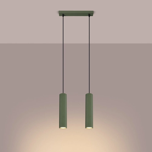 Lampa wisząca KARBON 2 zielona oliwka do salonu i kuchni, regulowana, nowoczesna