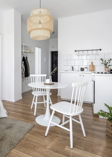 Stół okrągły do jadalni Simplet Skinny White 60 cm biały nowoczesny na jednej nodze