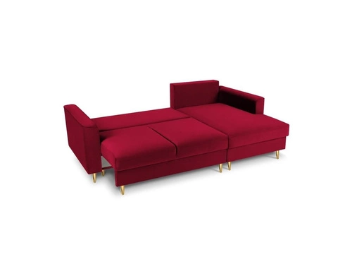 Narożnik z funkcją spania Leona Red Velvet Prawostronna kolor nóg złoty