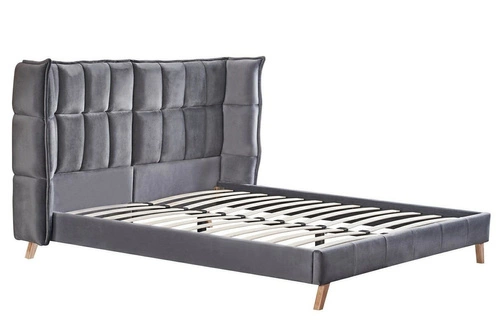 Łóżko do sypialni Scand 160x200 szare welurowe nowoczesne z zagłówkiem