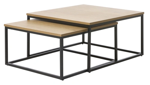 Zestaw stolików kawowych Resul 2w1 kwadratowych loft dąb czarny 75x75cm do salonu