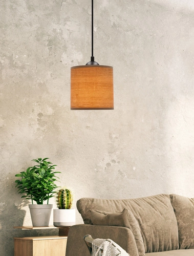 Lampa wisząca Legno czarny 15 1x40W E27  abażur orzechowy