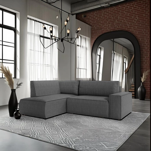 Narożnik z funkcją spania Molde L lewy sztruksowy szary ciemny do salonu z pojemnikiem