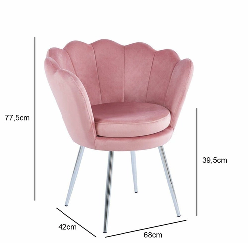 Krzesło muszelka Fiona VIC różowy jasny/nogi srebrne
