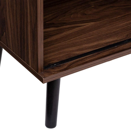 Komoda Asmar wysoka brązowa nowoczesna z półkami na nóżkach do salonu i sypialni 100 cm