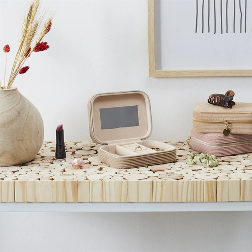 Organizer na biżuterię do szuflady Velour Intesi brązowy z lusterkiem sztruksowy