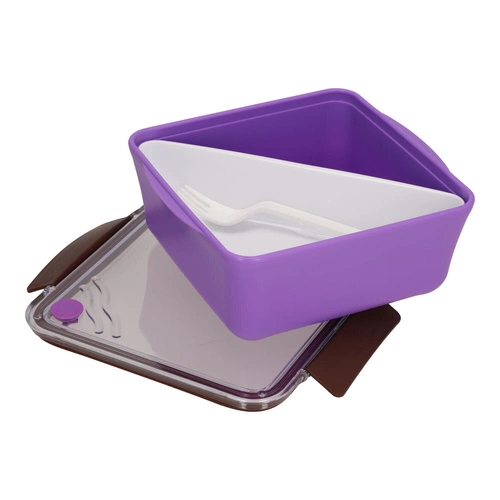 Lunchbox Intesi Divided 2,6l fioletowy z przegródkami do szkoły i pracy, z widelcem, do mikrofalówki