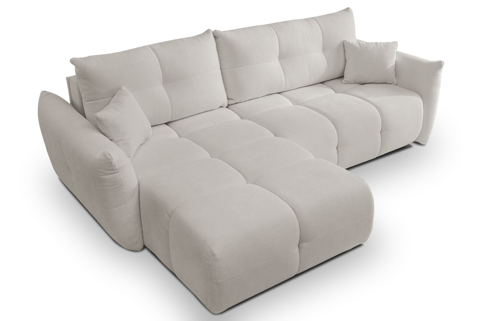 Narożnik z funkcją spania do salonu Bode szary nowoczesny lewy z pojemnikiem Intesi