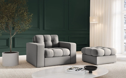 Pufa pikowana Justin kwadratowa szara tapicerowana do salonu i sypialni nowoczesna 60x60