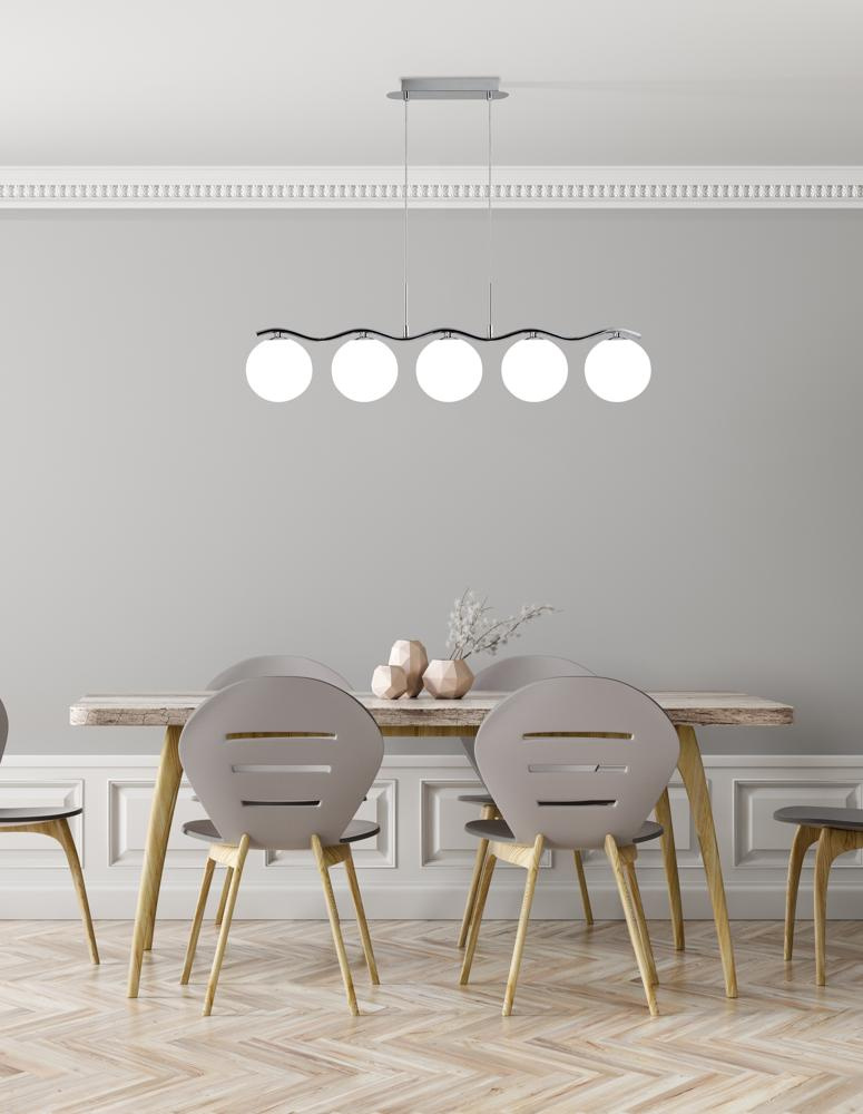Lampa wisząca Ramon nowoczesna 5-punktowa biała chrom do salonu kuchni jadalni