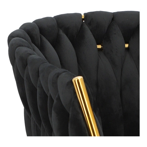 Krzesło do jadalni Tessa Intesi tapicerowane welur czarne glamour z podłokietnikami złote nogi