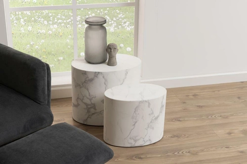 Zestaw owalnych stolików kawowych Mice biały marmur nowoczesny do salonu glamour Actona