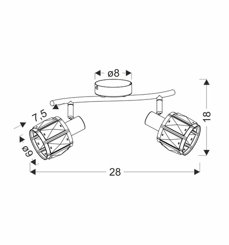 Lampa sufitowa Dubai listwa czarny 2x40W E14 klosz różowy złoty kryszt transp