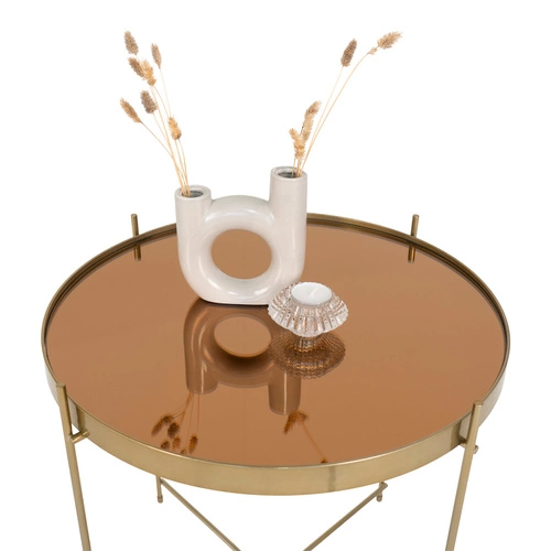 Stolik kawowy okrągły Venezia szklany czarny glamour ze złotą metalową podstawą do salonu