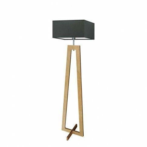 Lampa podłogowa JAWA grafitowa z abażurem i dębowym stelażem do salonu nowoczesna skandynawska